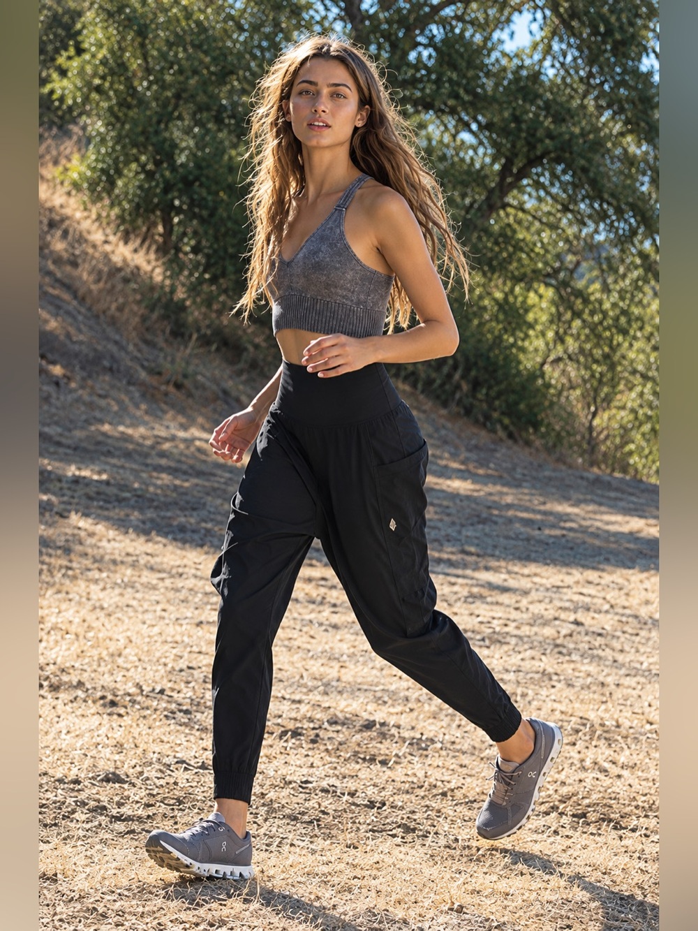 FP Movement Black Take A Hike Harem Pants Ribbed Joggers Cargo Pockets Medium